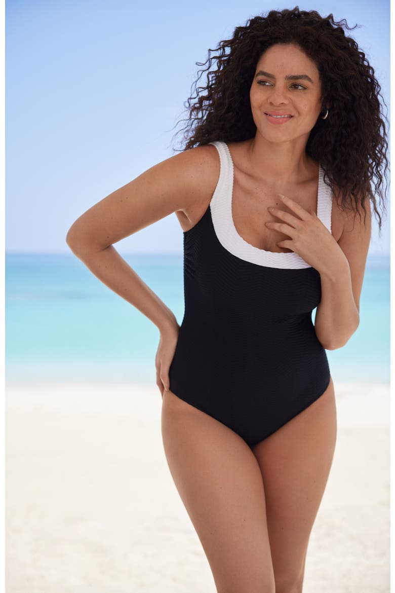X-Back Tank Long Torso One-Piece Swimsuit, Alternate, color, Texture Luxe