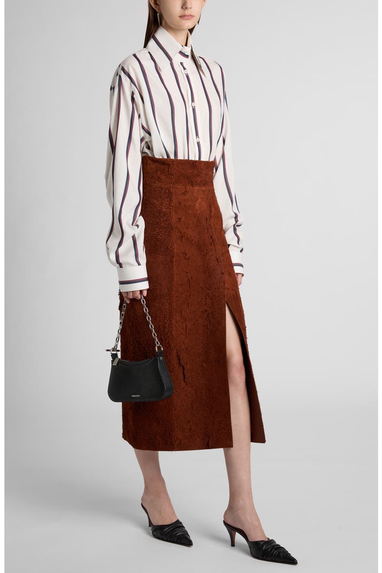 Distressed High Waist Suede Pencil Skirt, Alternate, color, BROWN