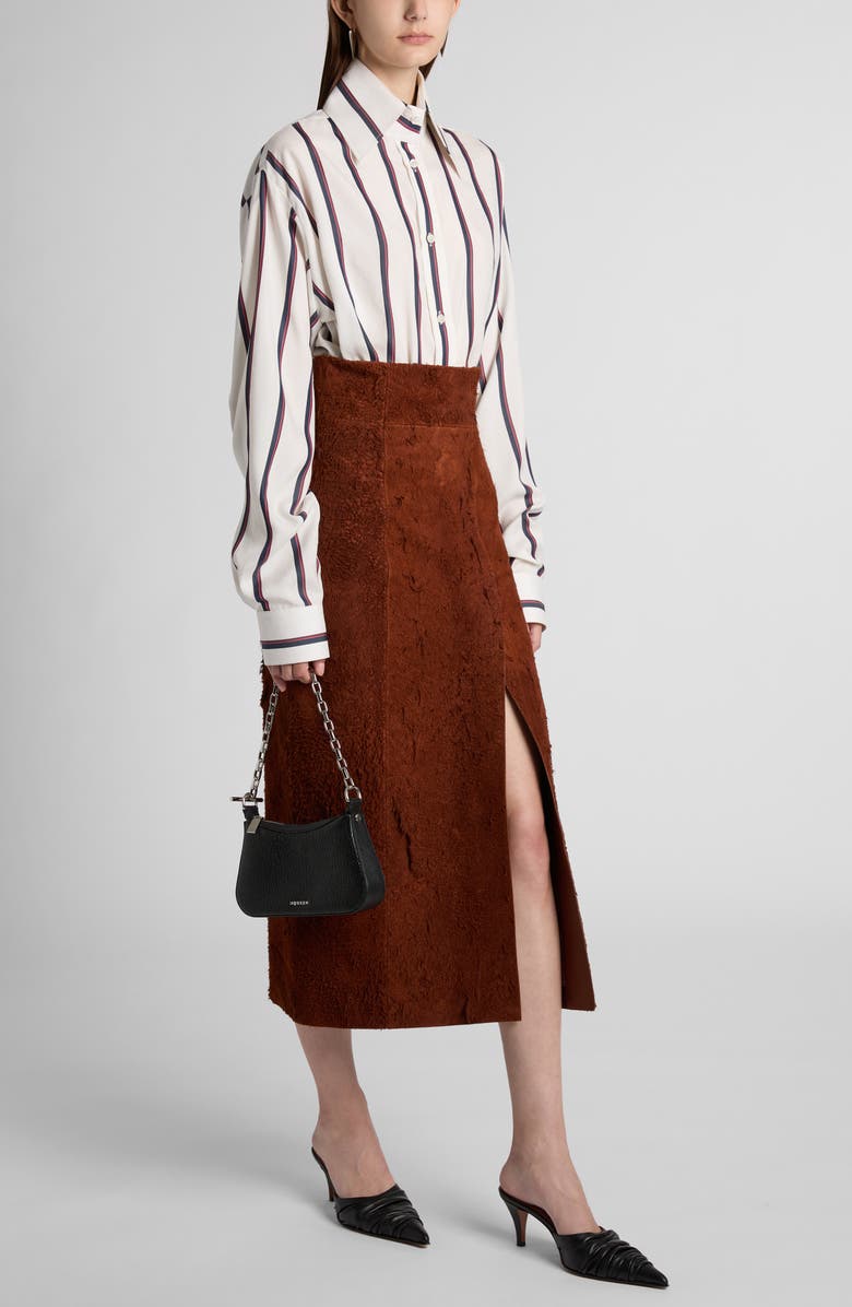 McQueen Distressed High Waist Suede Pencil Skirt, Alternate, color,