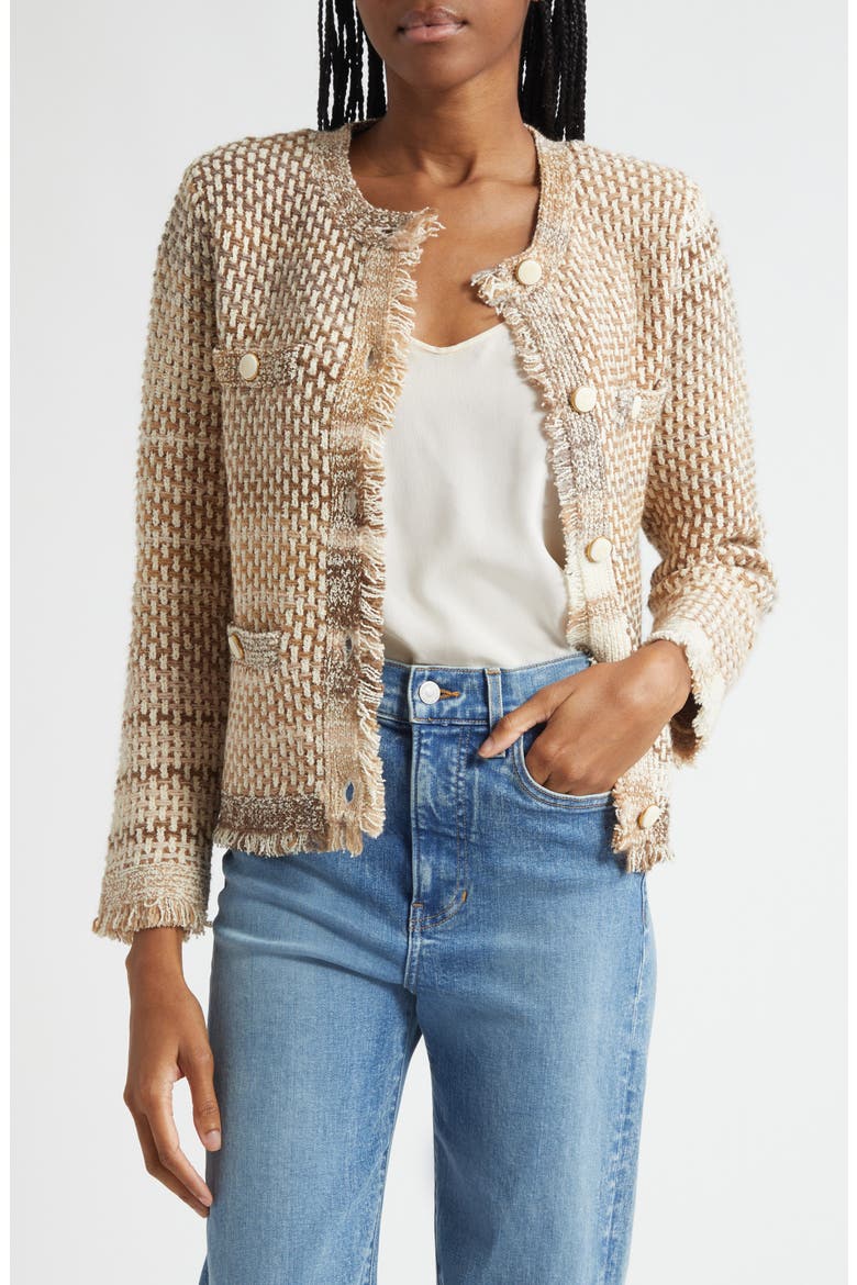 Sariyah Cotton Blend Knit Jacket, Main, color, DESERT KHAKI MULTI