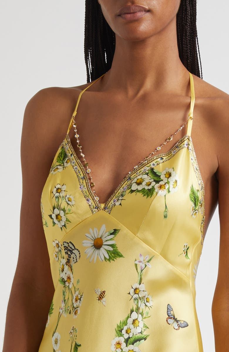 Camilla Chain Detail Bias Cut Silk Charmeuse Slipdress, Alternate, color, Daisy Chains