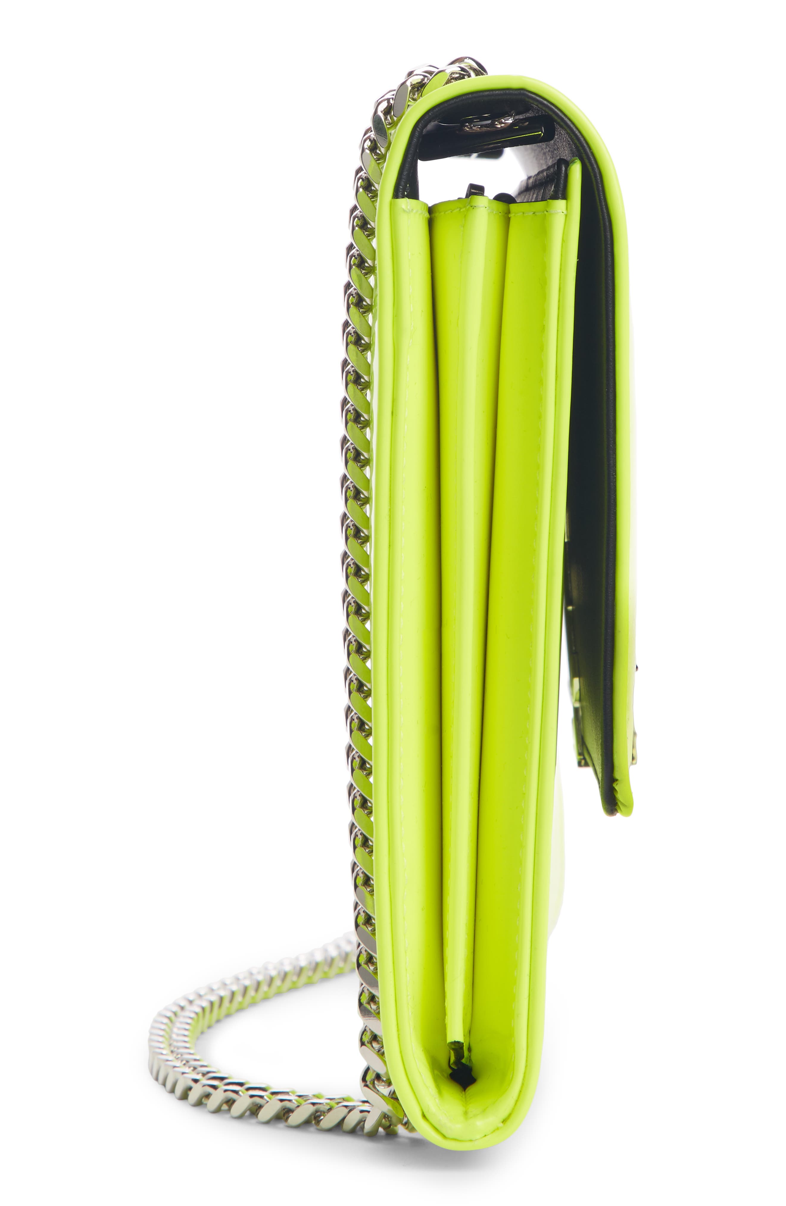 Vicky Patent Leather Wallet on a Chain, Alternate, color, NEON YELLOW