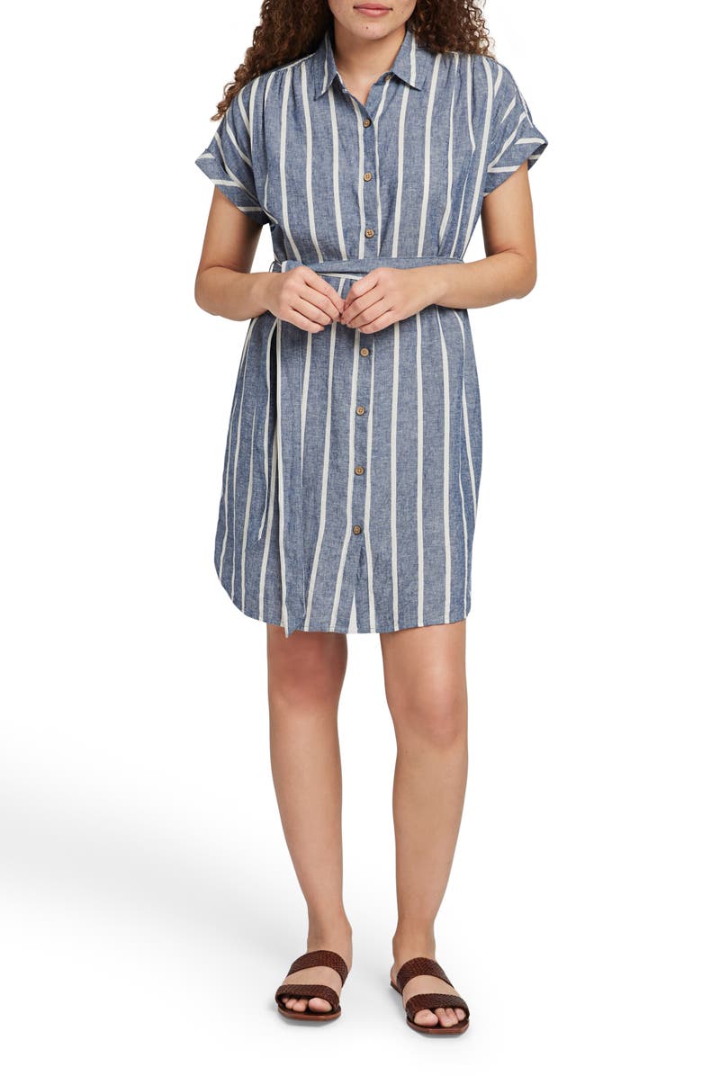 Faherty Breeze Stripe Belted Linen Blend Shirtdress, Main, color, 
