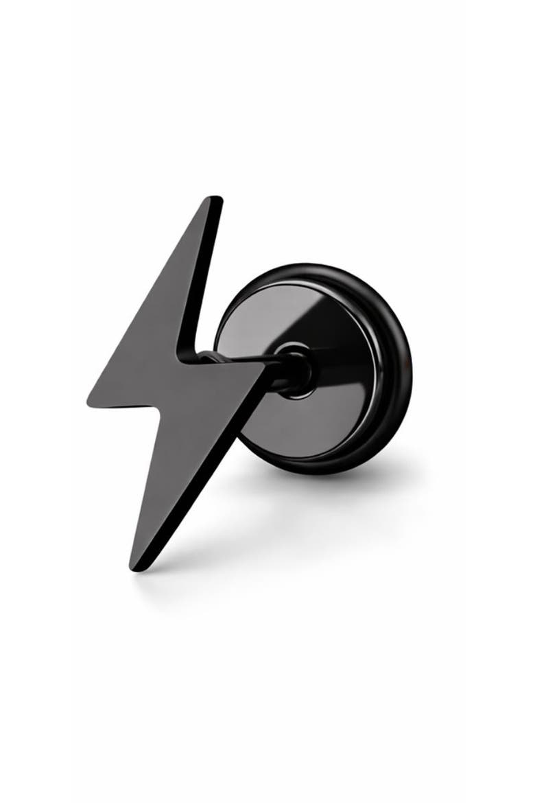 Stainless Steel Lightning Bolt Screwback Stud Earrings, Alternate, color, BLACK
