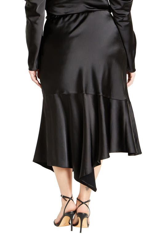Shop City Chic Keyla Asymmetric Satin Skirt In Black