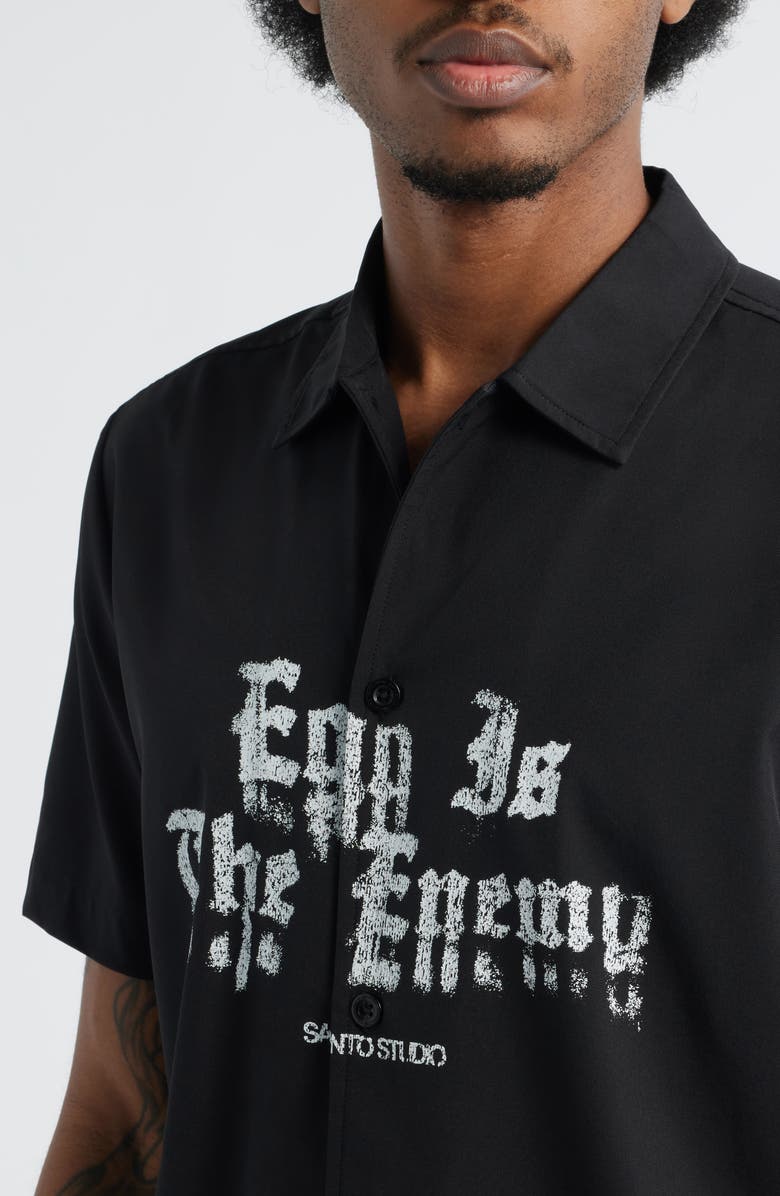 SANTO STUDIO Ego is the Enemy Graphic Button-Up Shirt, Alternate, color, Black