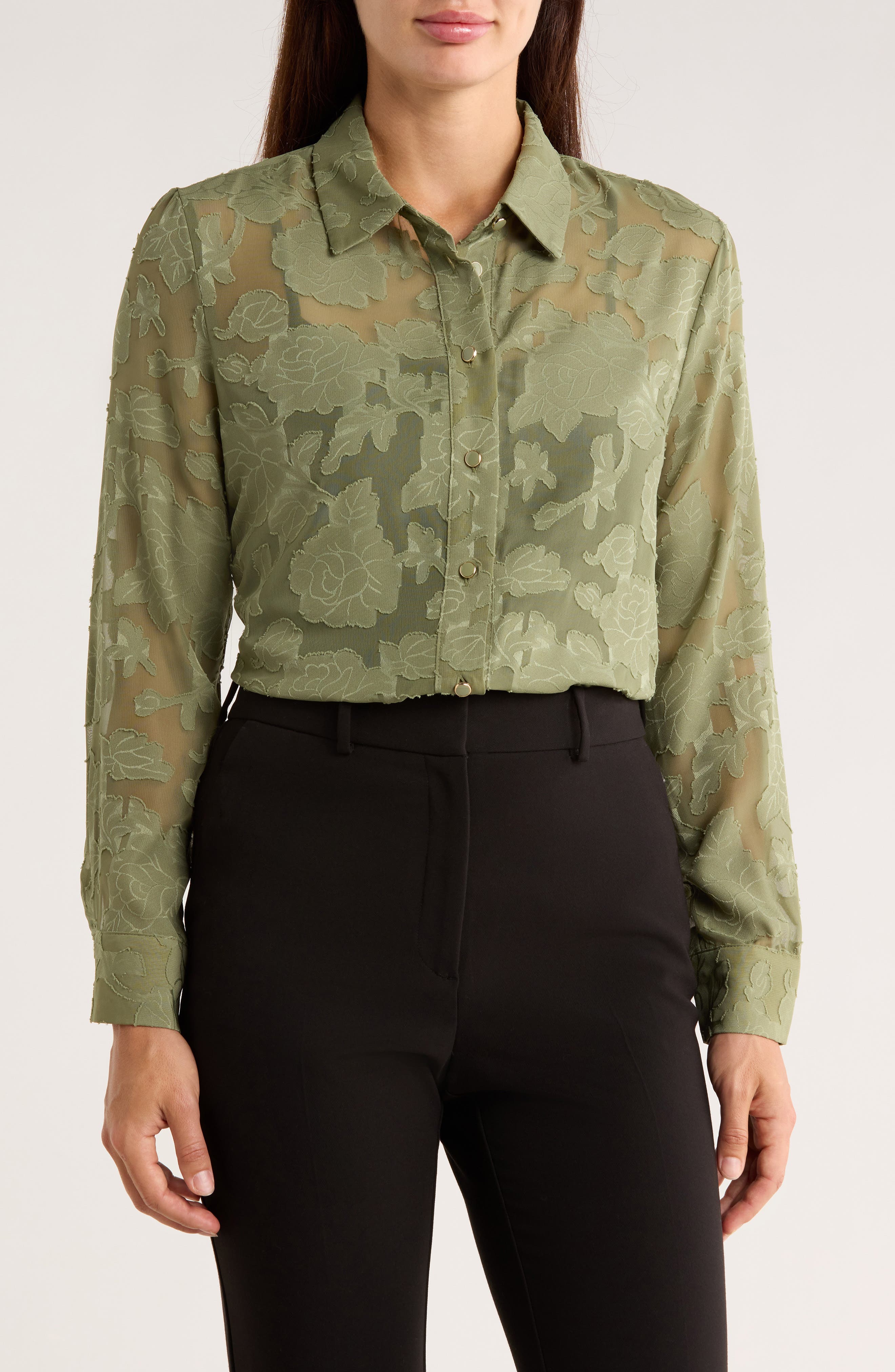 Ellen Tracy Burnout Floral Button-Up Shirt