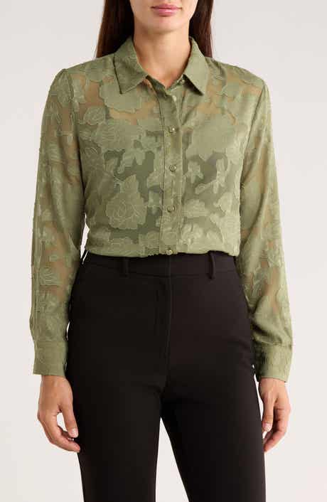 Ellen Tracy Burnout Floral Button-Up Shirt