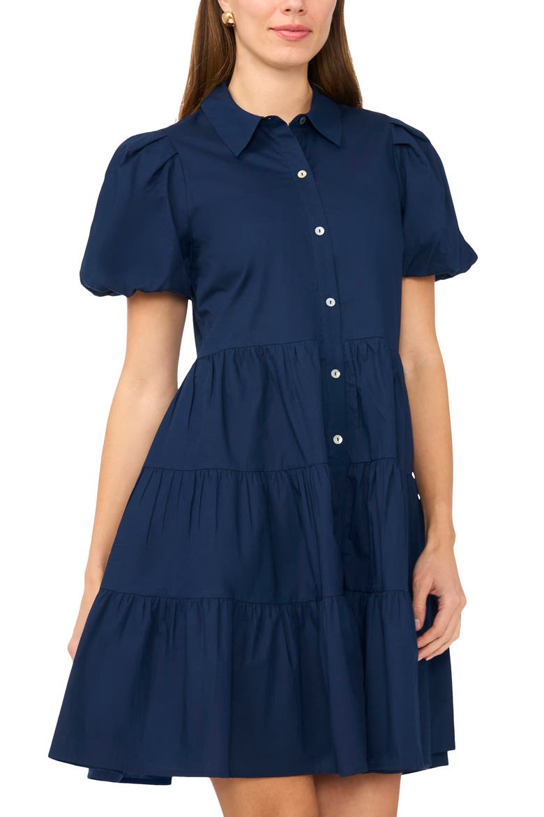 Tiered Puff Sleeve Shirtdress, Alternate, color, CLASSIC NAVY