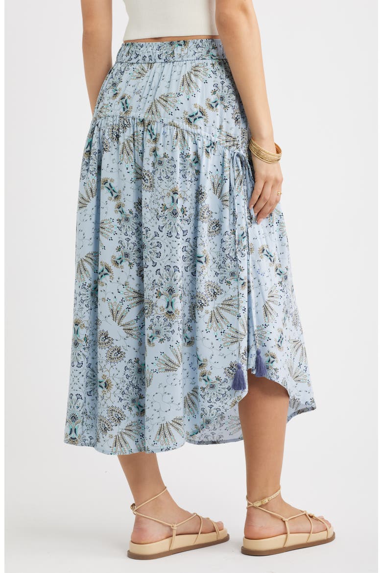 Scarf Print Drop Waist Midi Skirt, Alternate, color, BLUE- OLIVE SCARF FLORAL