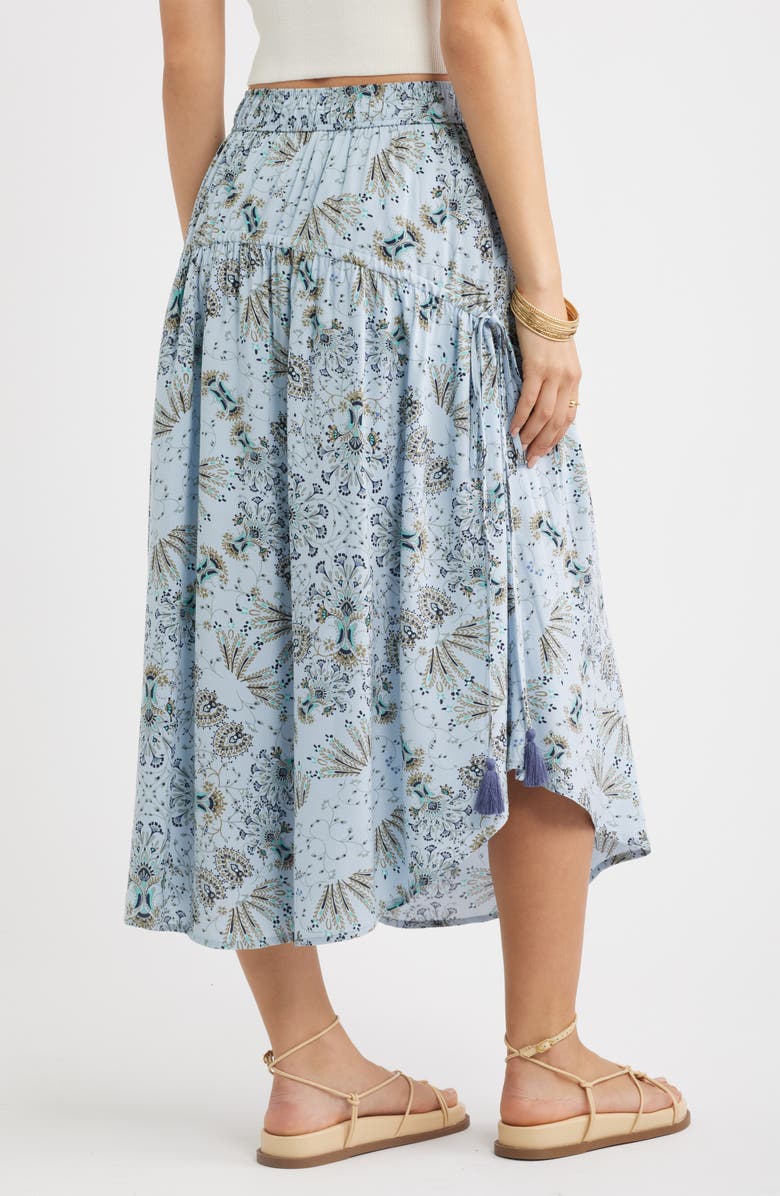 Treasure & Bond Scarf Print Drop Waist Midi Skirt, Alternate, color, Blue- Olive Scarf Floral