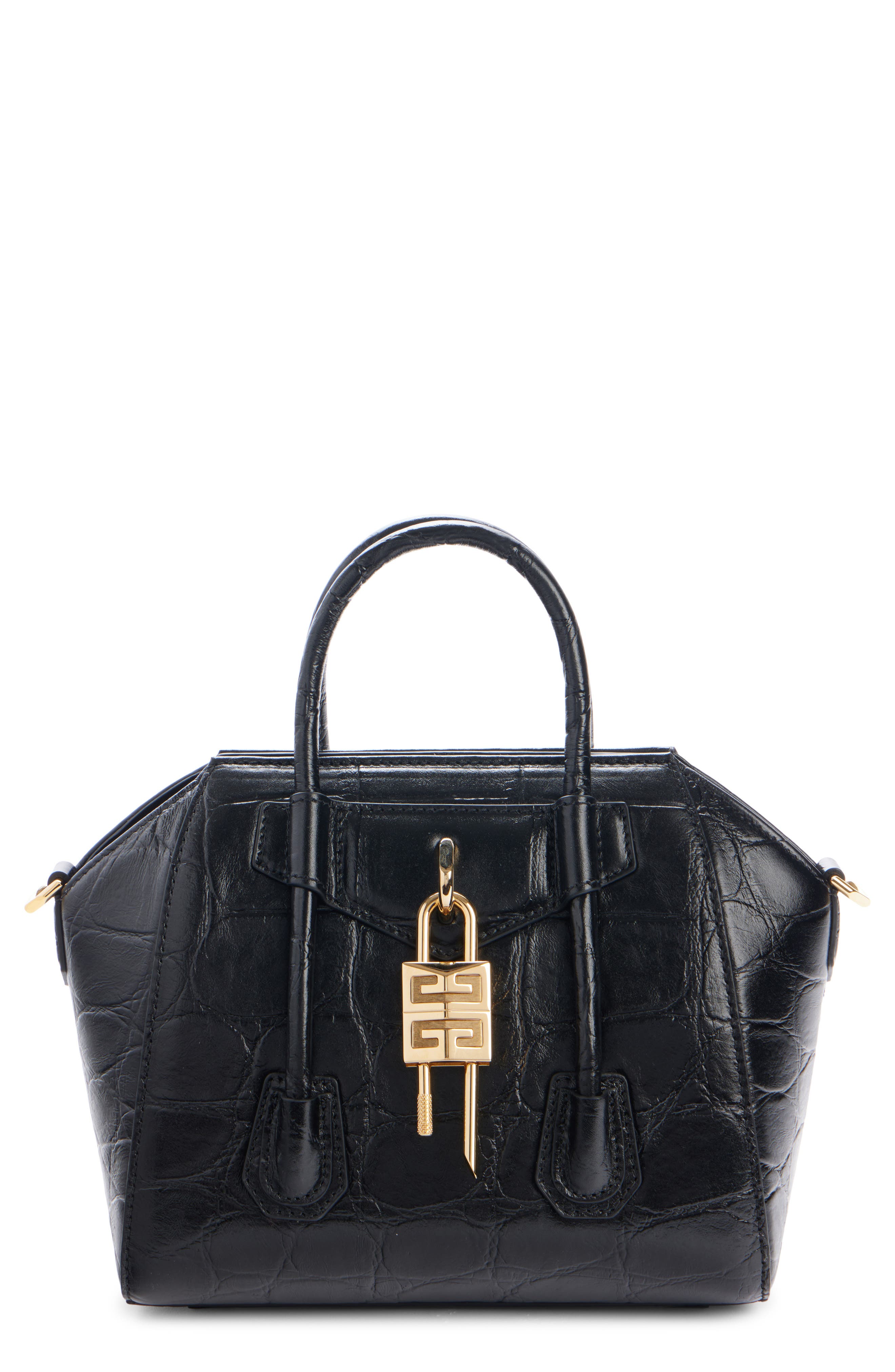 Givenchy Mini Antigona Lock Leather Satchel, Main, color, 