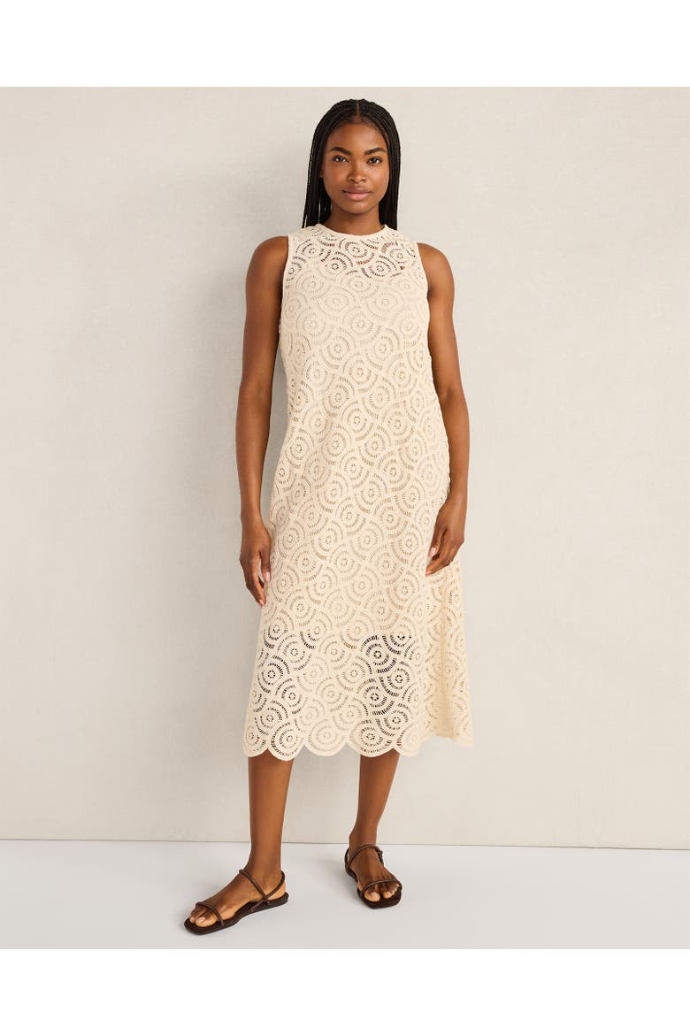 Cotton Crochet Scalloped Midi Dress, Main, color, Natural