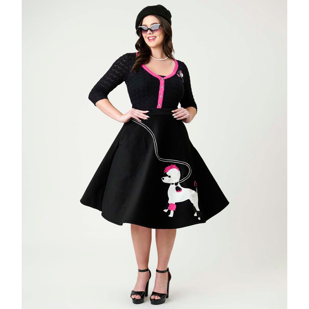 Unique Vintage Plus Size High Waist Soda Shop Swing Skirt In Black