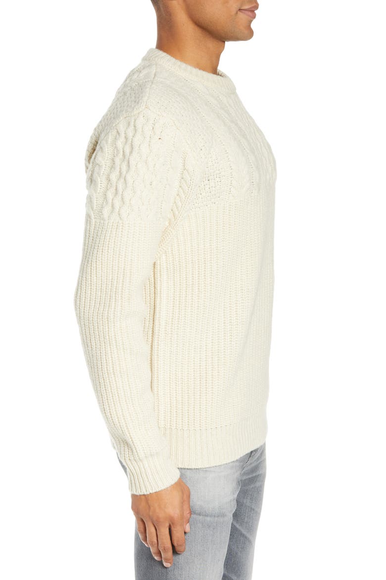 Half Cable Crewneck Sweater, Alternate, color, OFF-WHITE