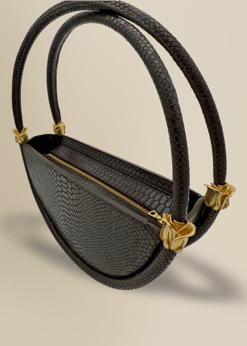 Contessa Mills World Bag Grand Elegant Structured Italian Leather Moon-shaped Handbag In Brown