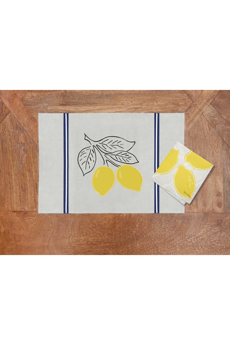 Lemon Stripe Placemats Set of 6 Yellow Elegant Painting, 14" x 20", Main, color, Yellow