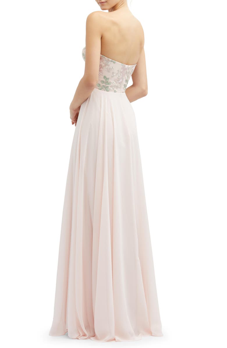 Dessy Collection Floral Embroidered Strapless Corset Gown, Alternate, color, Blush