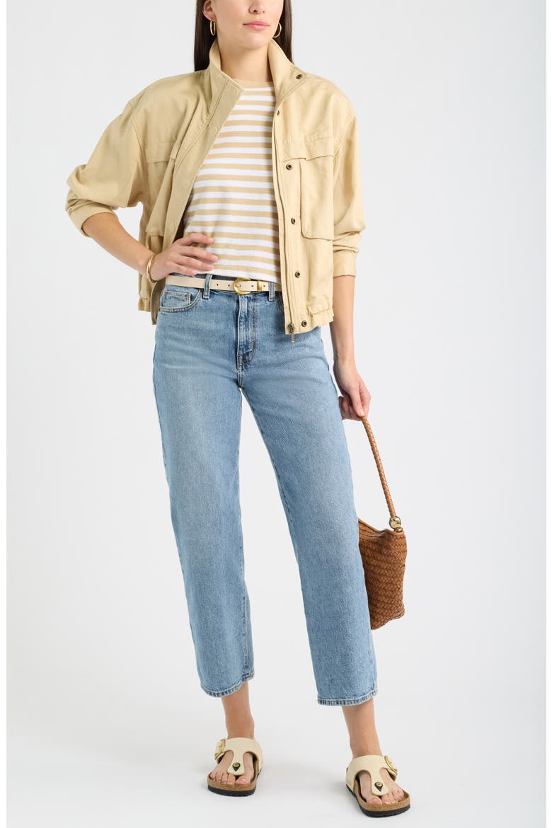 Drop Shoulder Short Sleeve Stripe Cotton Tee, Alternate, color, TAN SHORE- WHITE CHARM STRIPE
