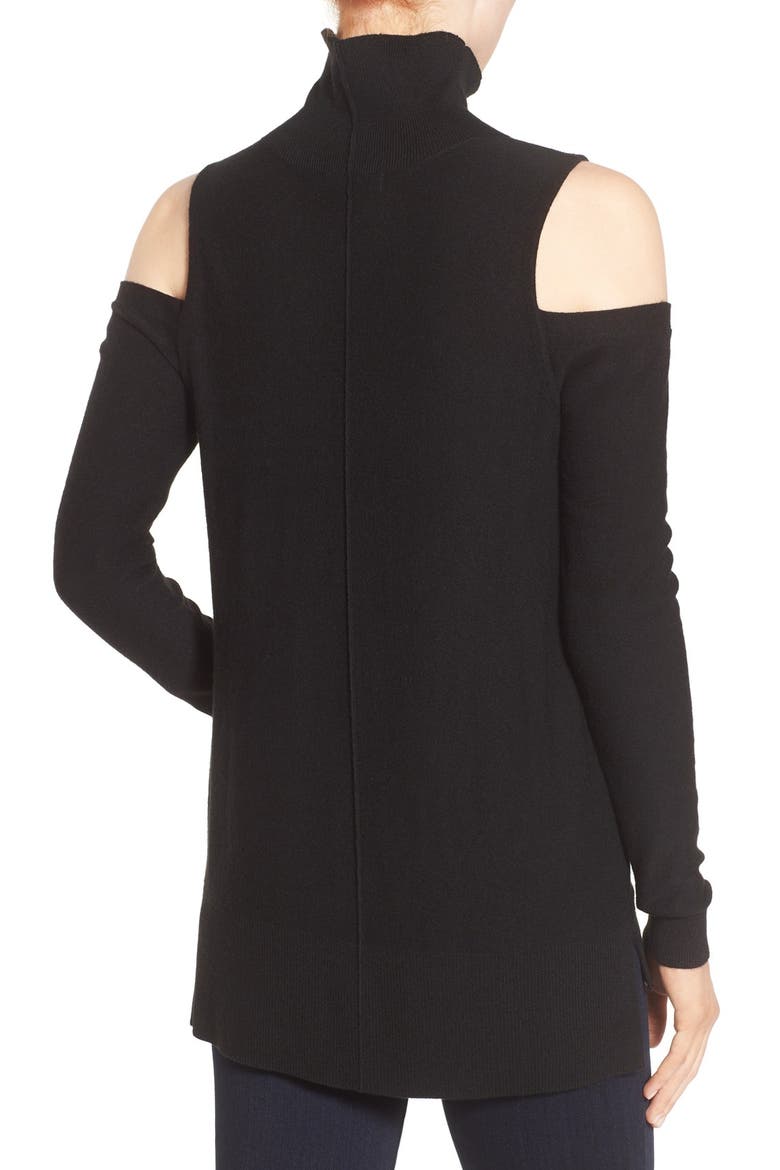 Funnel Neck Cold Shoulder Sweater, Alternate, color, BLACK