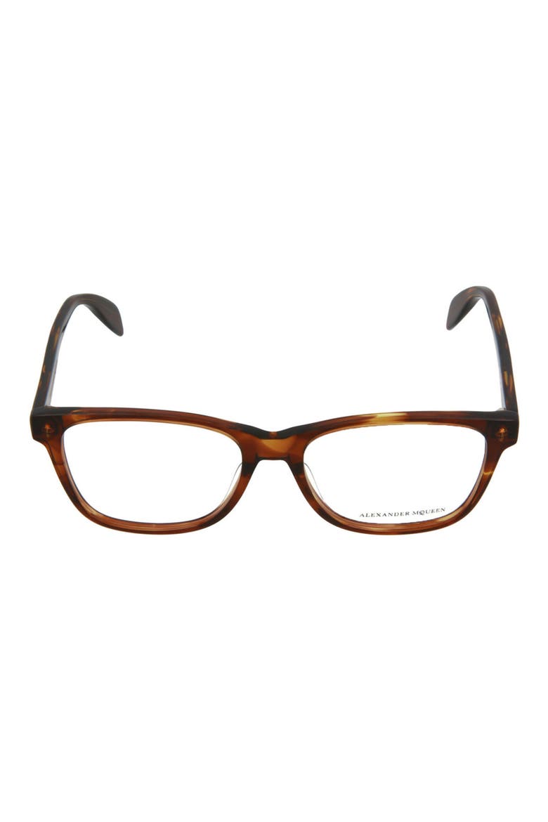 Alexander McQueen 55mm Rectangular Optical Frames, Main, color, STRIPED BROWN HAVANA/ TRN