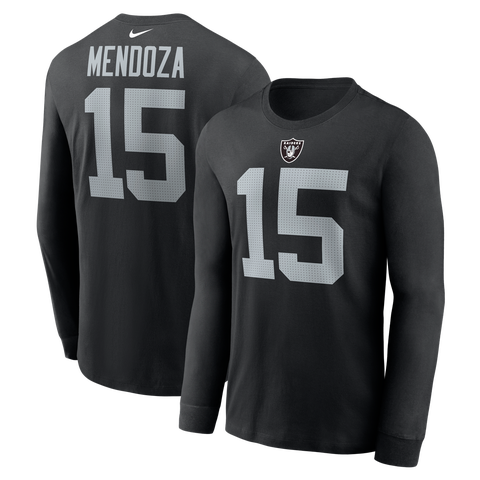 Men's Nike Fernando Mendoza Black Las Vegas Raiders Name & Number Long Sleeve T-Shirt