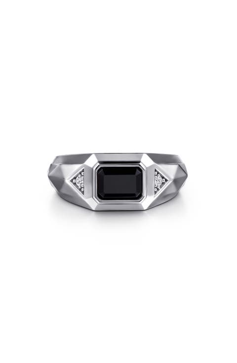 Men's Facets Sterling Silver Onyx Ring