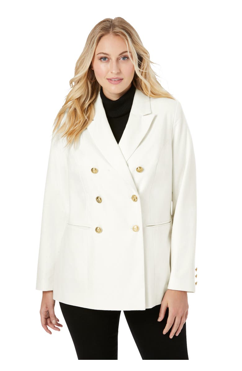Jessica London Double Breasted Wool Blazer, Main, color, Ivory