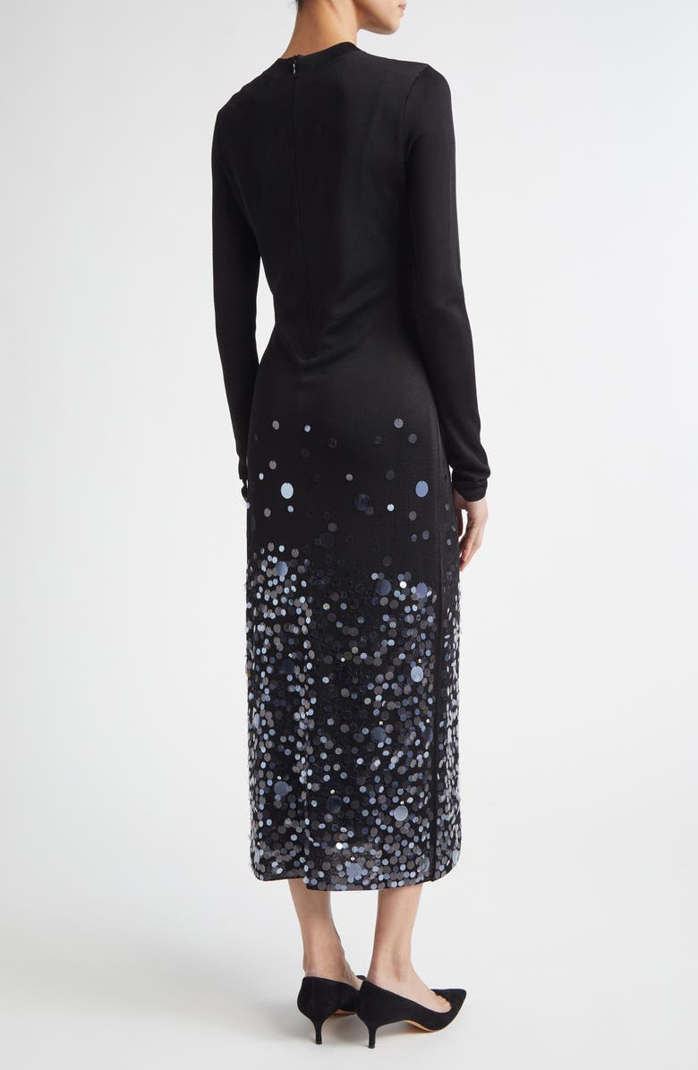 Carolina Herrera Paillette Embroidered Long Sleeve Cocktail Dress, Alternate, color, Black