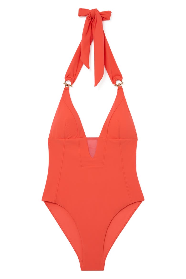 Delta One-Piece Swimsuit, Alternate, color, CORAL ORANGE