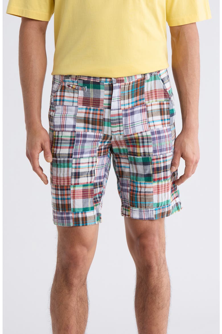 Patchwork Madras Flat Front Shorts, Main, color, OXBLOOD