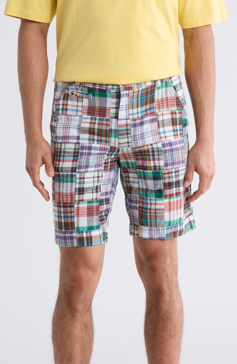 Patchwork Madras Flat Front Shorts