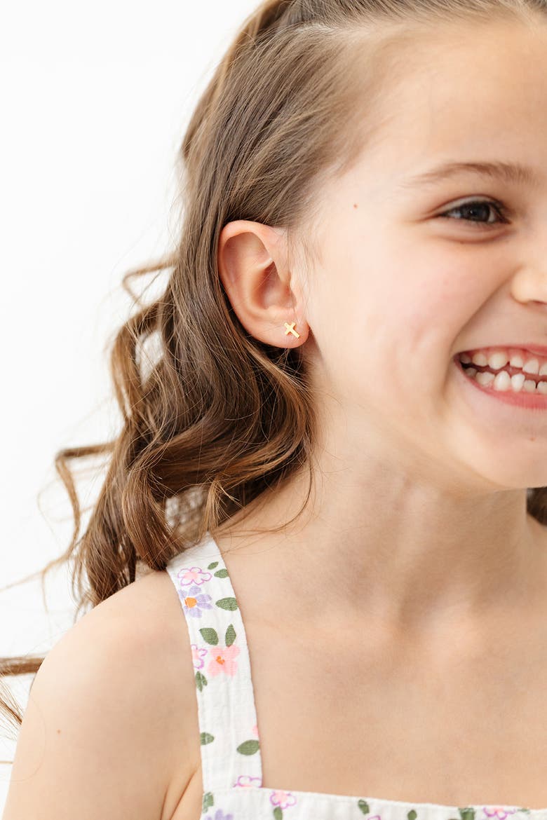 Kids' Cross Hypoallergenic Flatback Stud Earrings, Alternate, color, Gold
