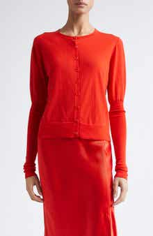 Puff Sleeve Merino Wool Cardigan