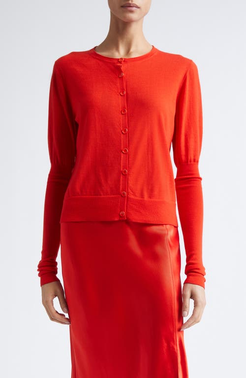 Jason Wu Collection Puff Sleeve Merino Wool Cardigan In Orange