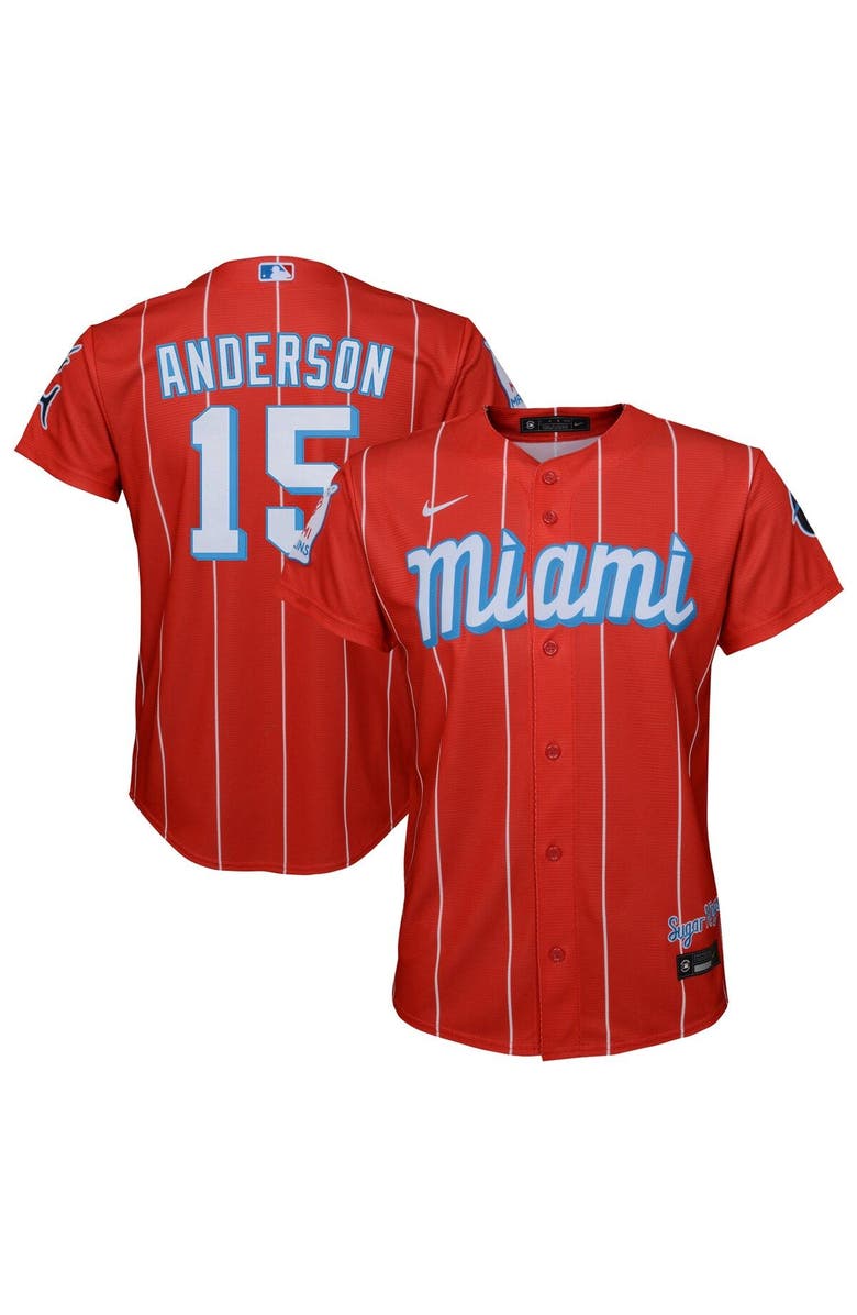 Nike Youth Nike Brian Anderson Red Miami Marlins City Connect Replica Player Jersey, Alternate, color,