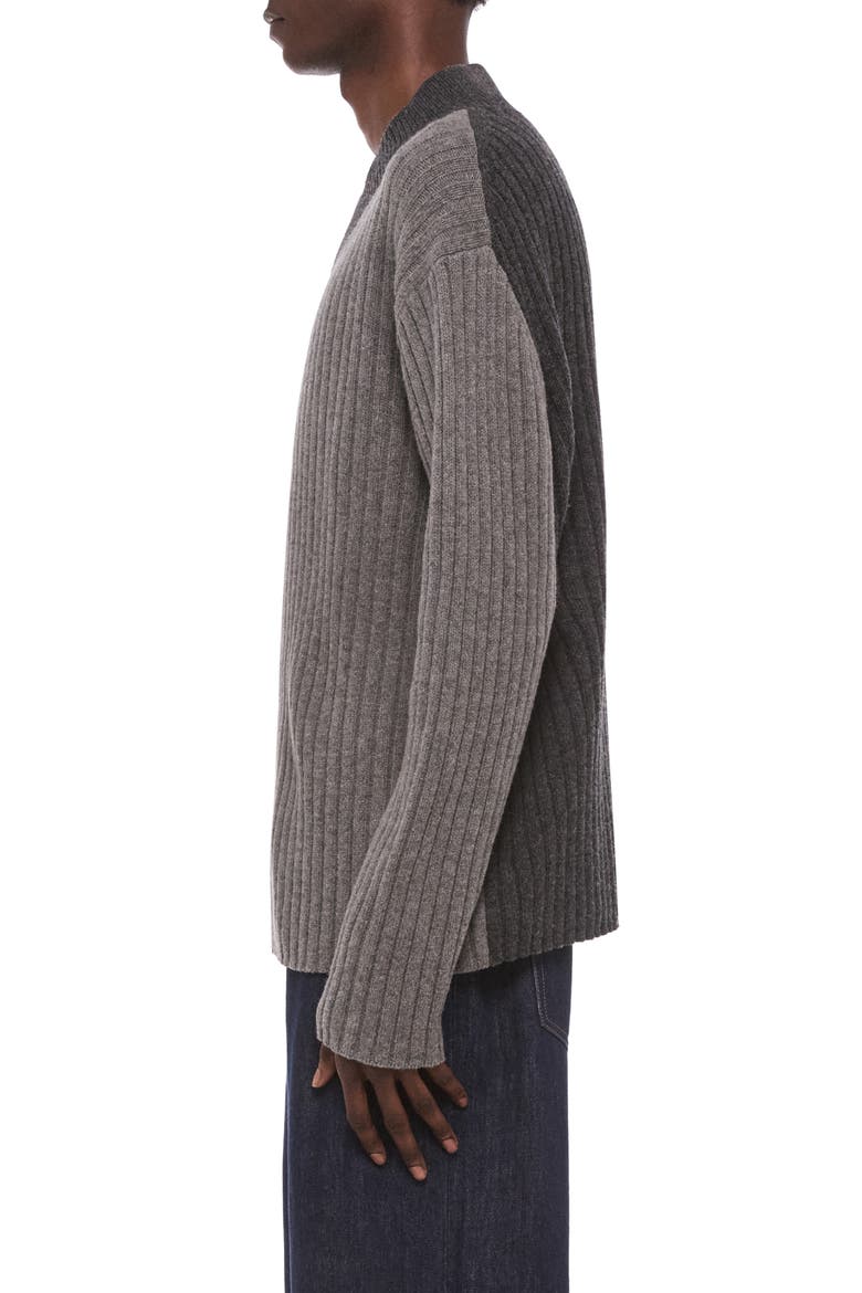 Contrast V-Neck Wool Sweater, Alternate, color, LIGHT GREY BICOLOR