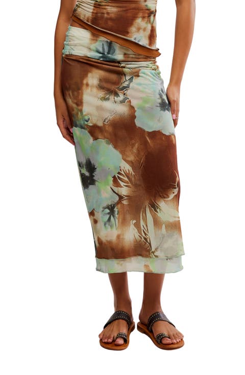 Sunset Print Mesh Maxi Skirt