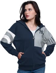 STARTER Women's Starter Navy/Gray New York Yankees Curve Ball Full Zip Hoodie Sweatshirt