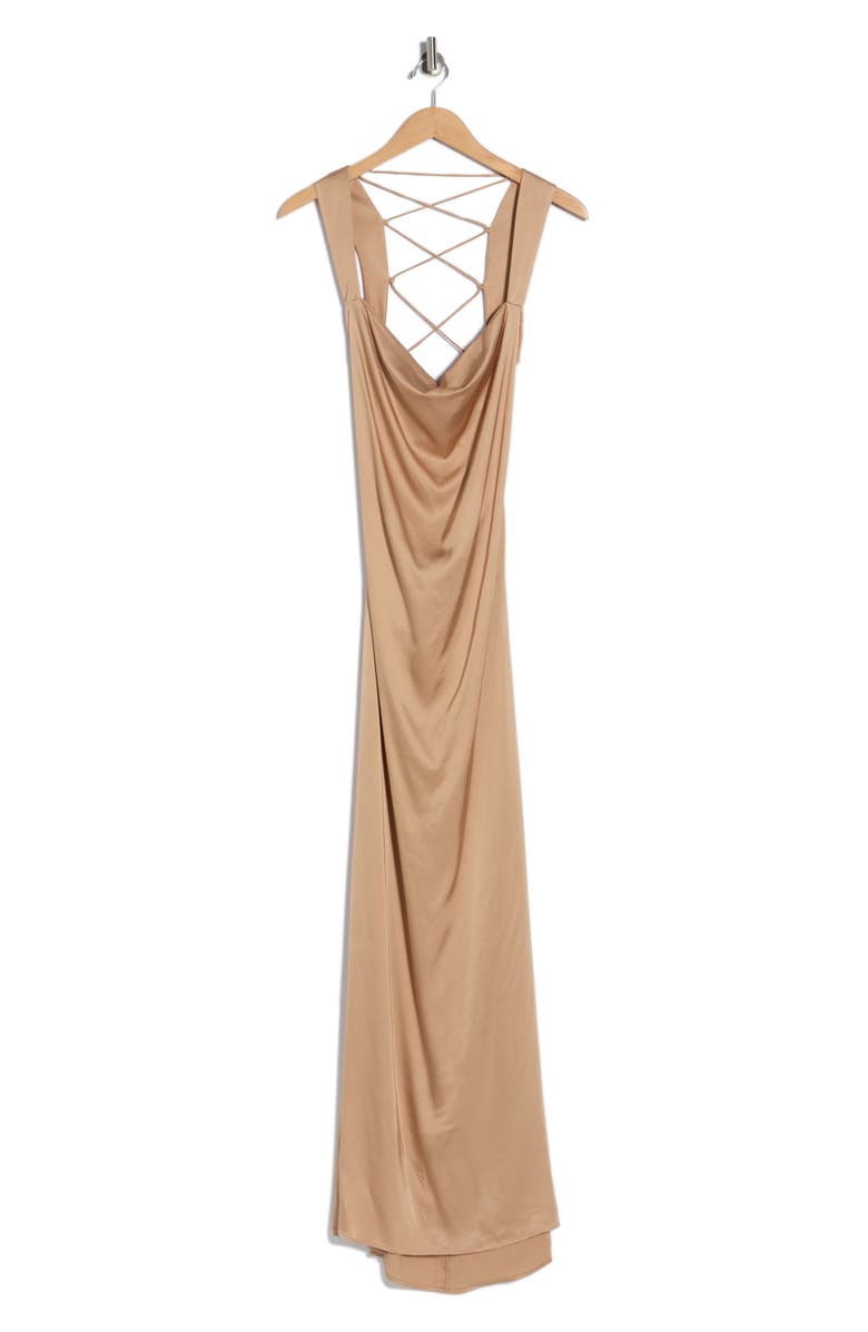 Good American Satin Lace-Up Maxi Slipdress, Alternate, color, Bronze