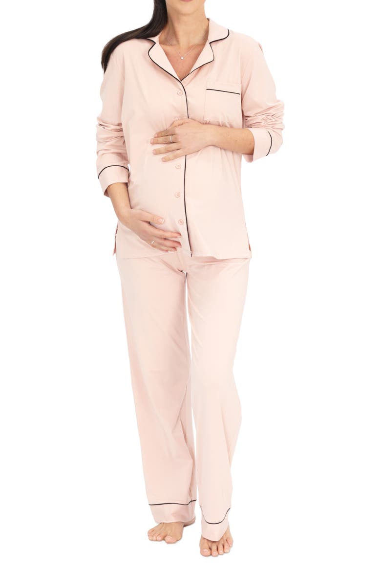 Button Front Maternity Pajamas, Main, color, DUSTY PINK