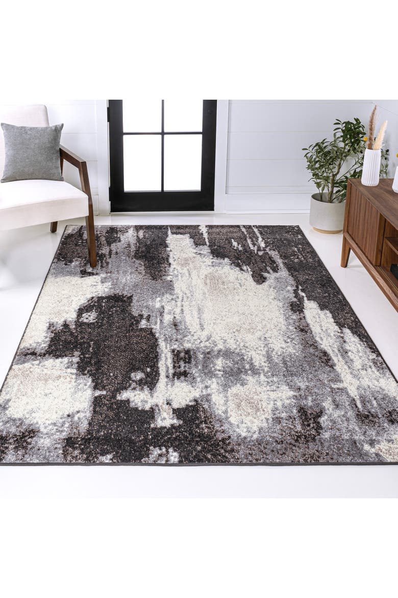 Zoe Contemporary Bohemian Abstract Marble Area Rug, Alternate, color, Charcoal/Cream