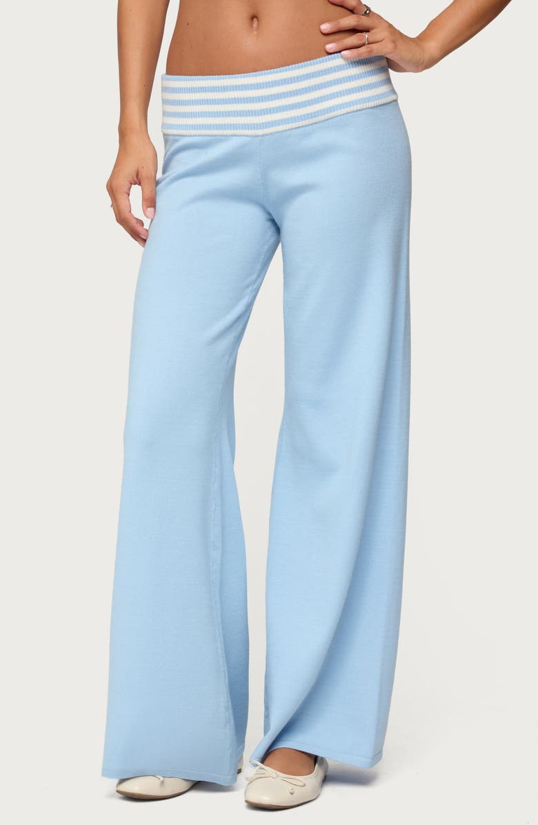 EDIKTED Clarisse Stripe Foldover Pants, Main, color, Light-Blue