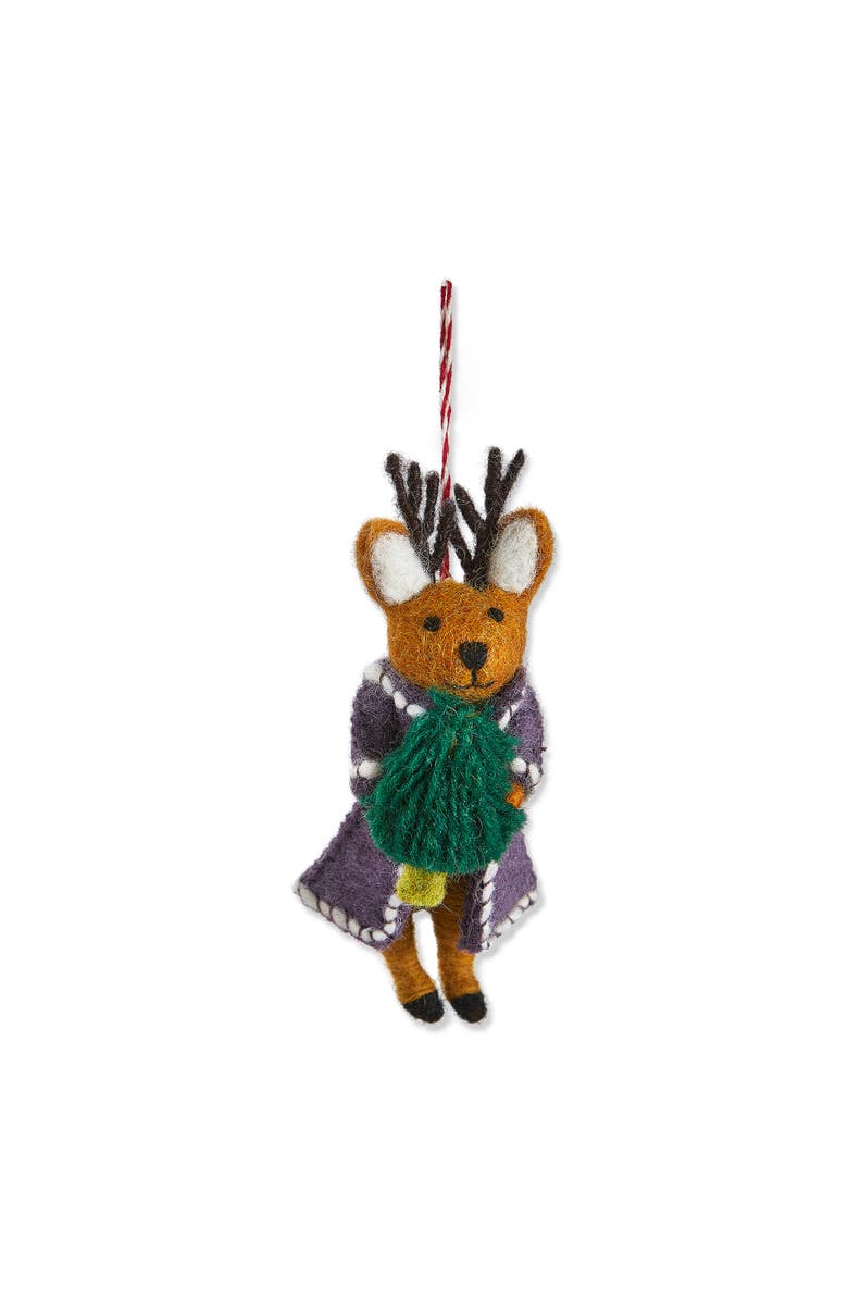 tag Multicolor Wool Reindeer with Tree Ornament Christmas Decor, Main, color, Multicolored