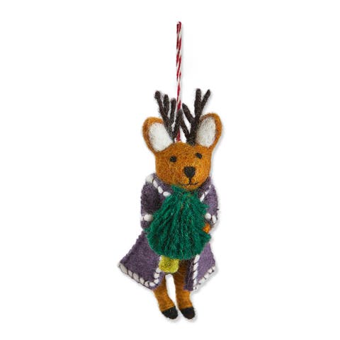 Multicolor Wool Reindeer with Tree Ornament Christmas Decor