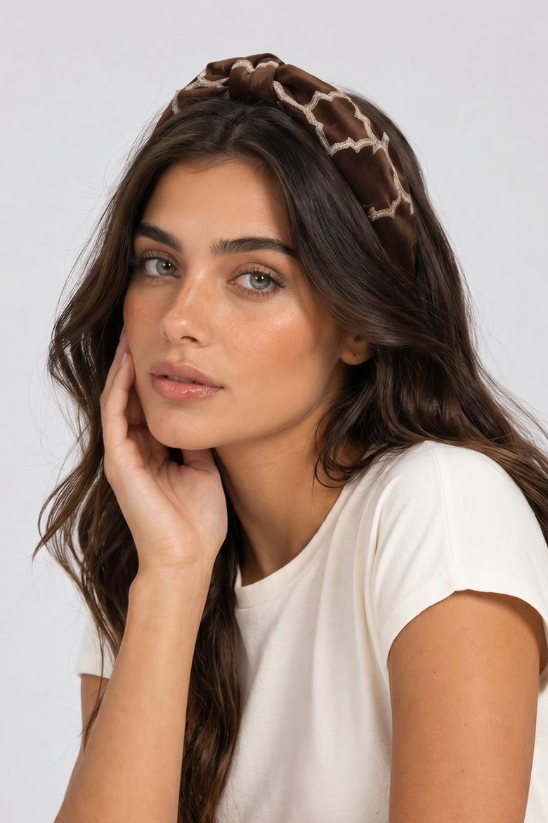 Natasha Brown Knotted Headband, Alternate, color, Brown