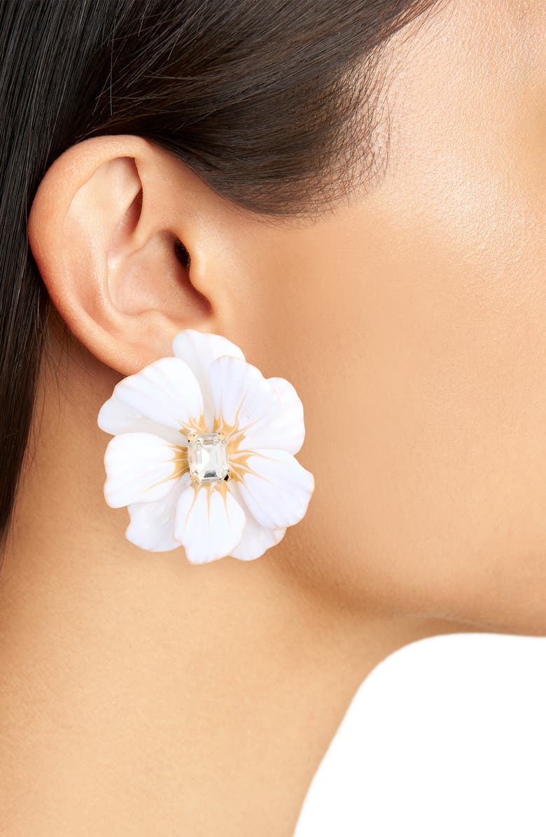 NATASHA Flower Stud Earrings, Alternate, color, White/ Light Brown