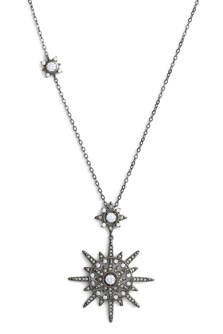 'Liberty' Cubic Zirconia Long Pendant Necklace, Alternate, color, BLACK HEMETITE