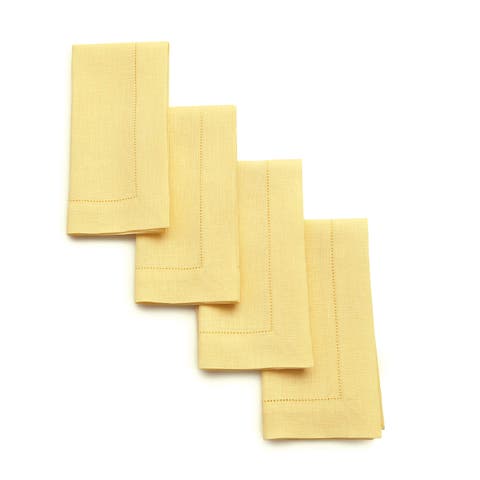 Linen Dinner Napkins Set of 4, 20 x 20 Inch for Dining Table, Holiday and Everyday Table Decor - Classic Hemstitch