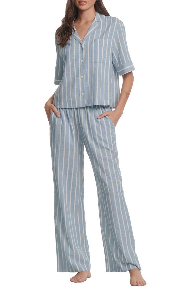 Eberjey Nautico Stripe Pajamas, Main, color, Classic Stripe Slate Blu/ Ivor